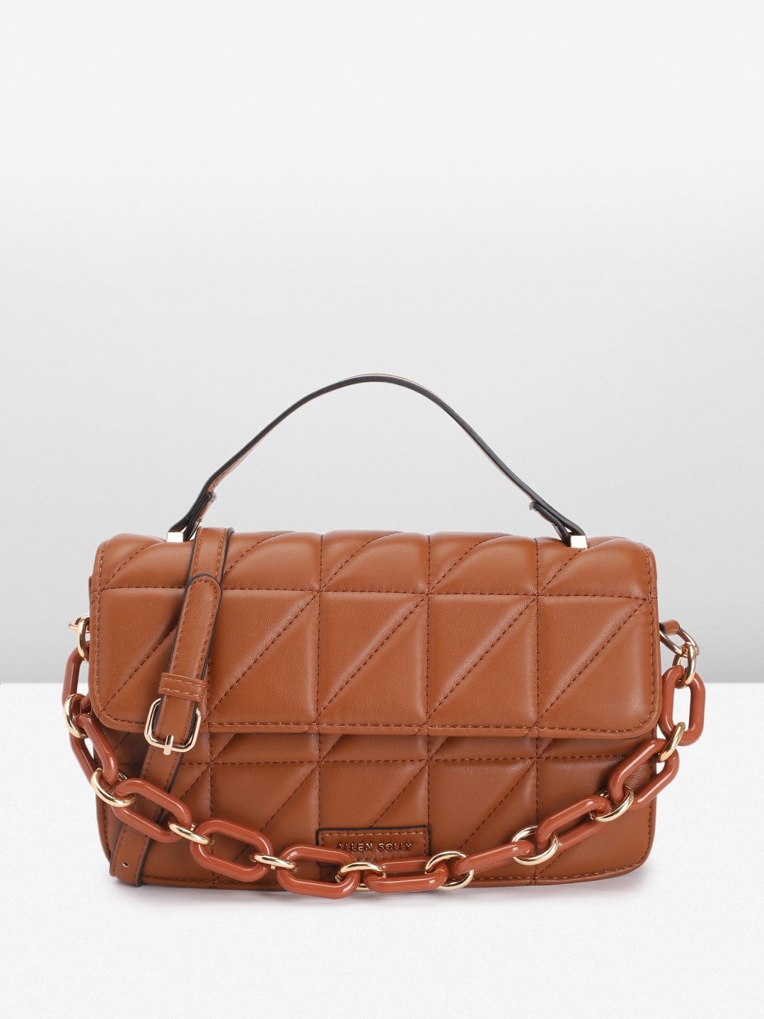 

Allen Solly Geometric Self-Design Quilted Satchel, Tan