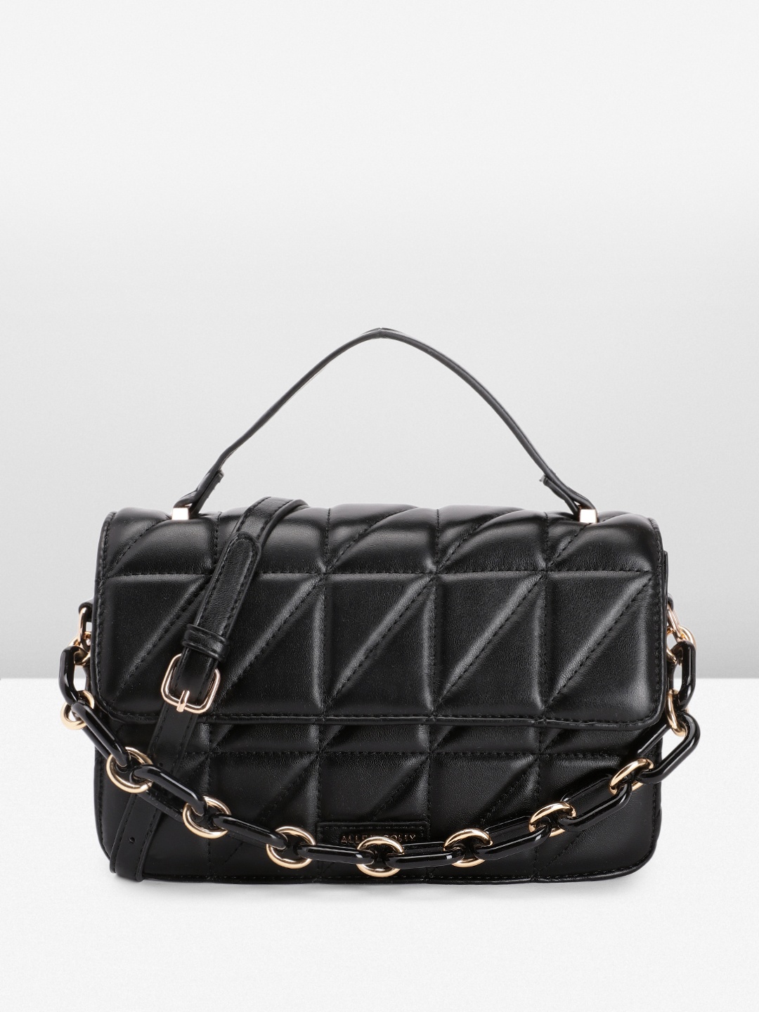 

Allen Solly Textured Structured Satchel with Quilted Detail, Black