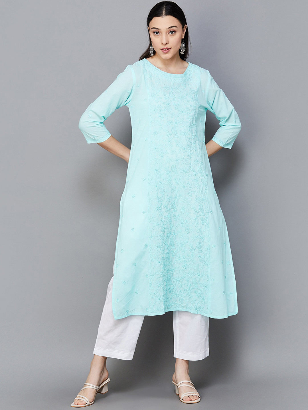 

Melange by Lifestyle Blue Embroidered Chikankari Cotton Anarkali Kurta
