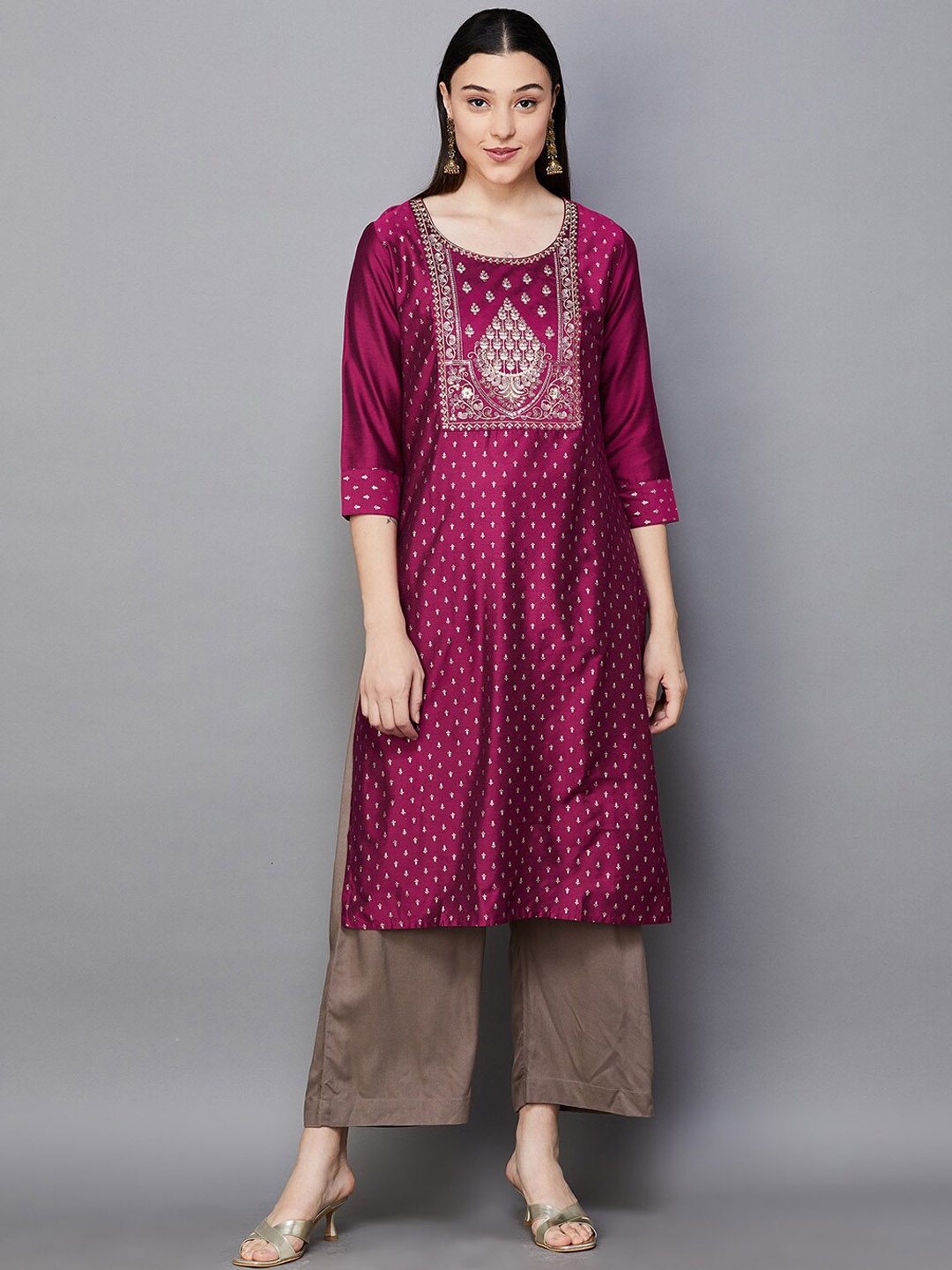 

Melange by Lifestyle Ethnic Motifs Woven Design Straight Kurta, Pink