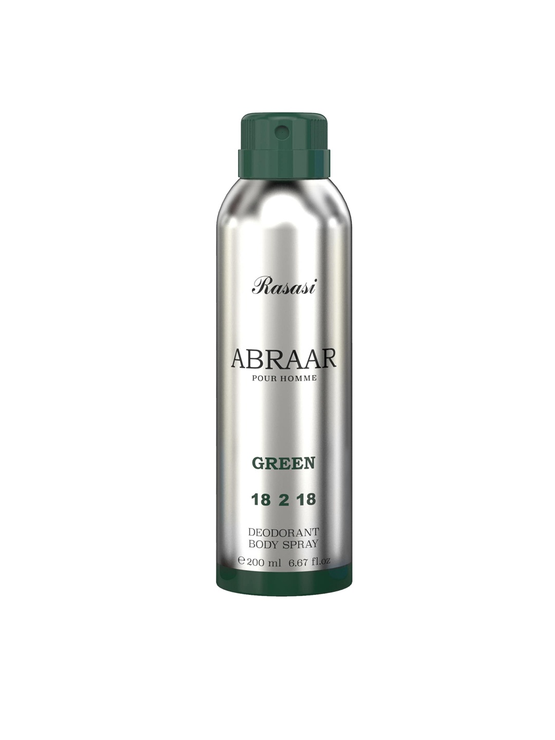 

Rasasi Abraar Green Long Lasting Deodorant Body Spray - 200ml, Silver