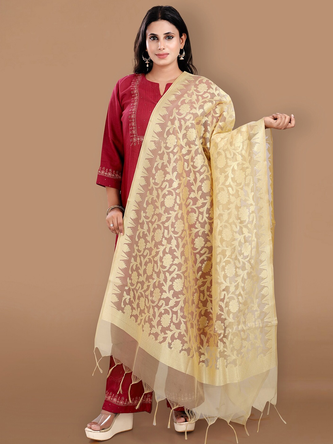 

SALWAR STUDIO Ethnic Motifs Woven Design Dupatta, Gold
