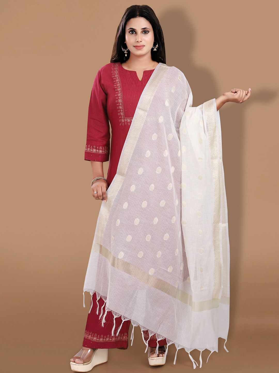 

SALWAR STUDIO Woven Design Dupatta with Zari, White