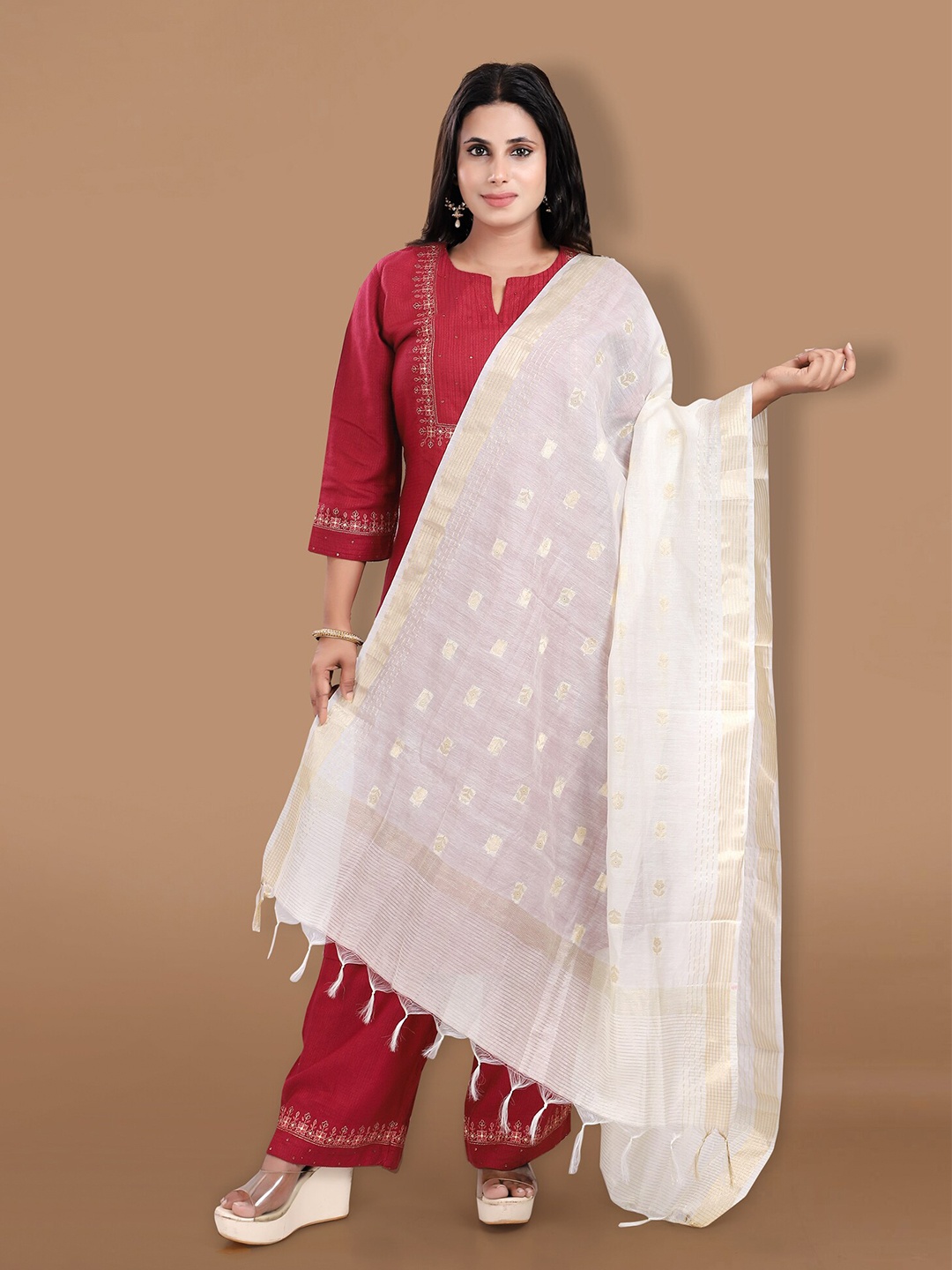 

SALWAR STUDIO Woven Design Dupatta with Zari, Off white