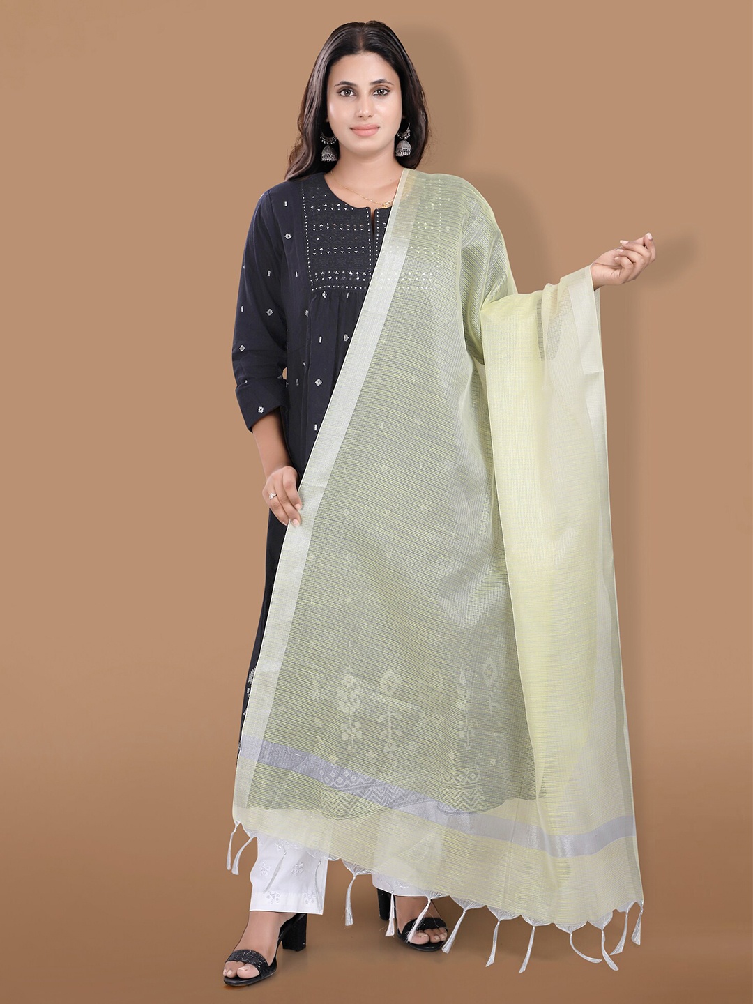 

SALWAR STUDIO Checked Dupatta with Zari, Yellow