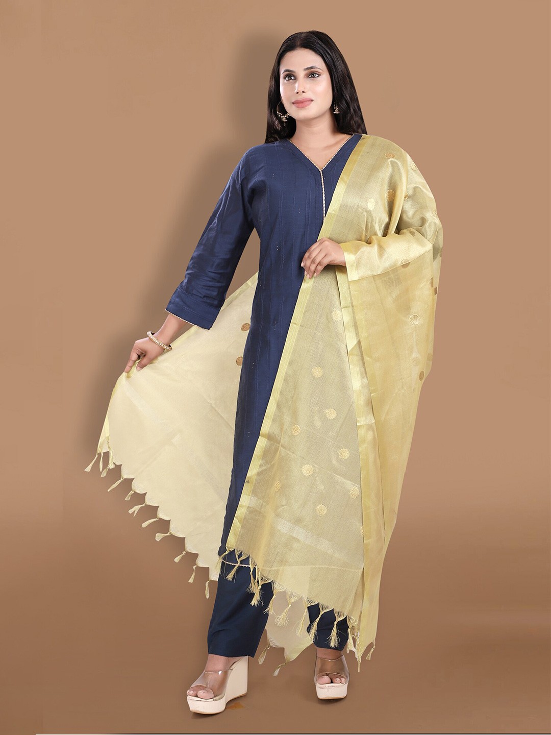 

SALWAR STUDIO Ethnic Motifs Woven Design Dupatta, Gold