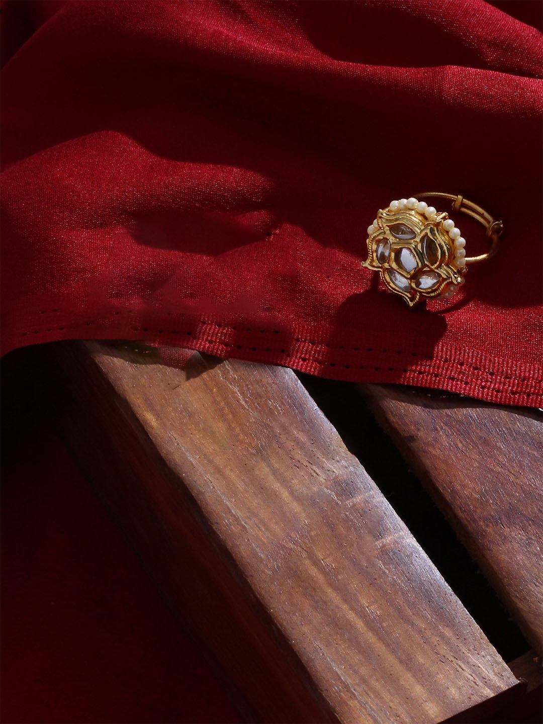 

DUGRISTYLE Gold Plated & Kundan Studded Finger Ring, Cream