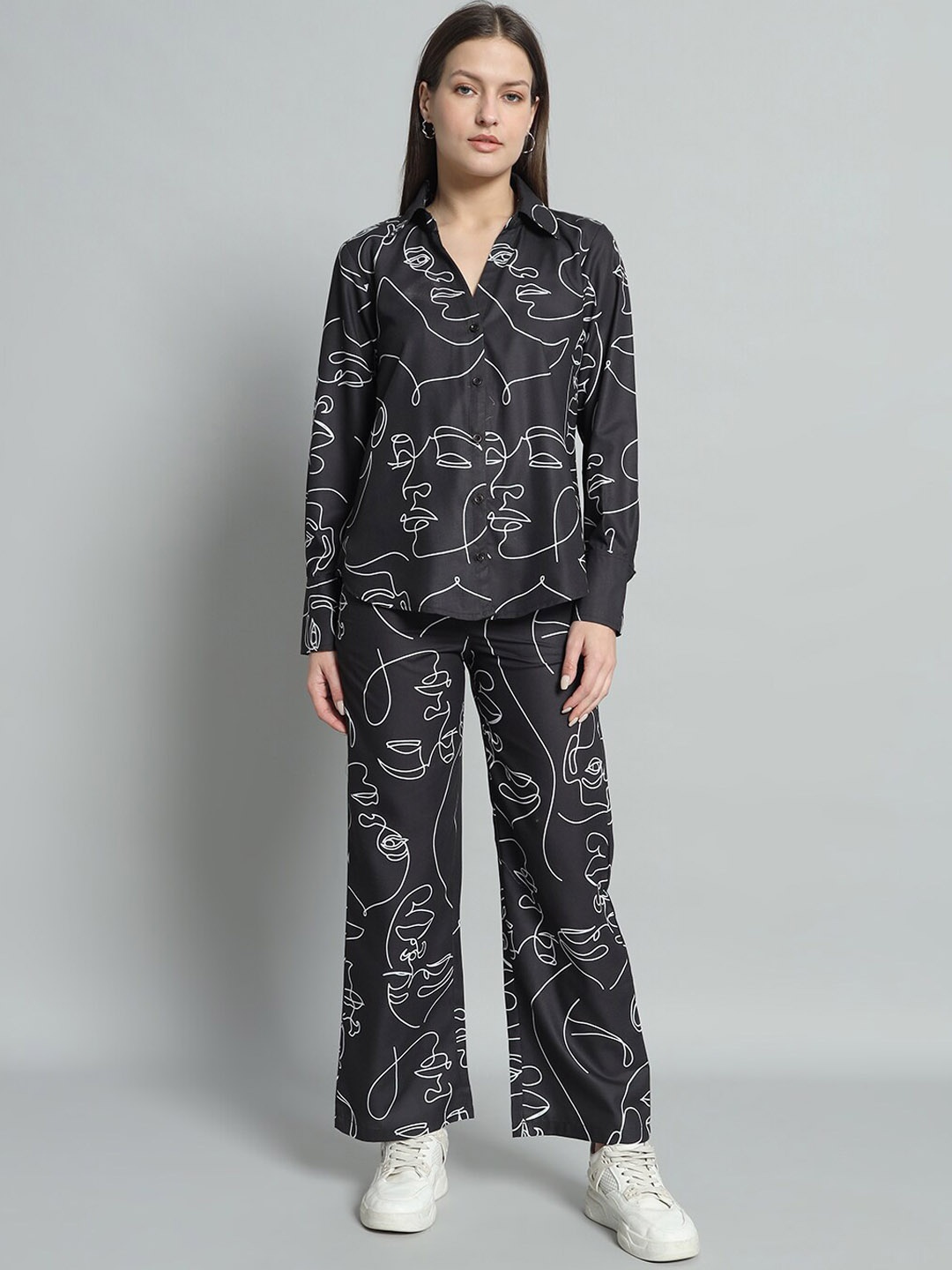 

Chemistry Graphic Printed Shirt Collar Long Sleeves Shirt With Trousers, Black