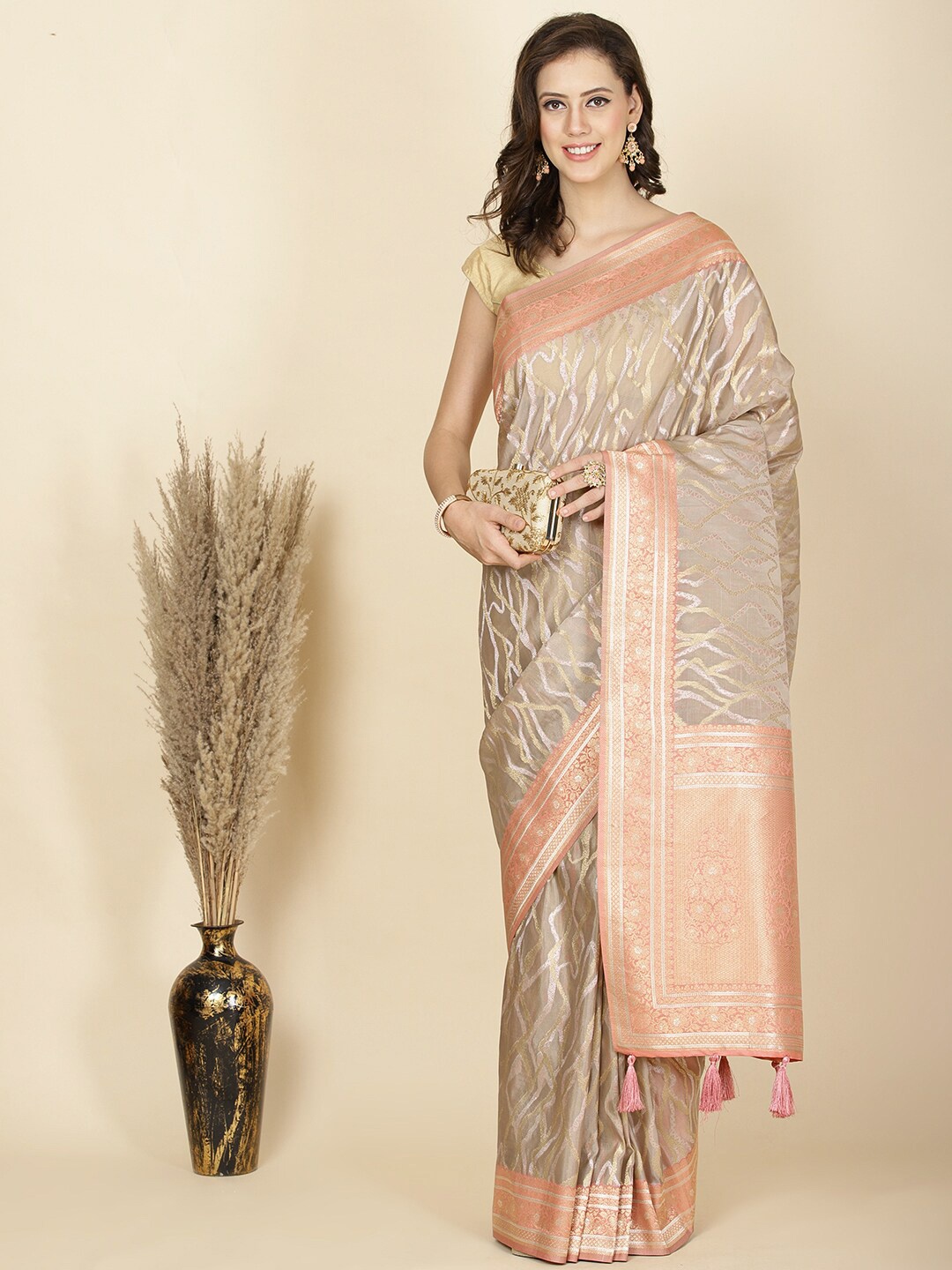 

Meena Bazaar Woven Design Organza Saree, Grey