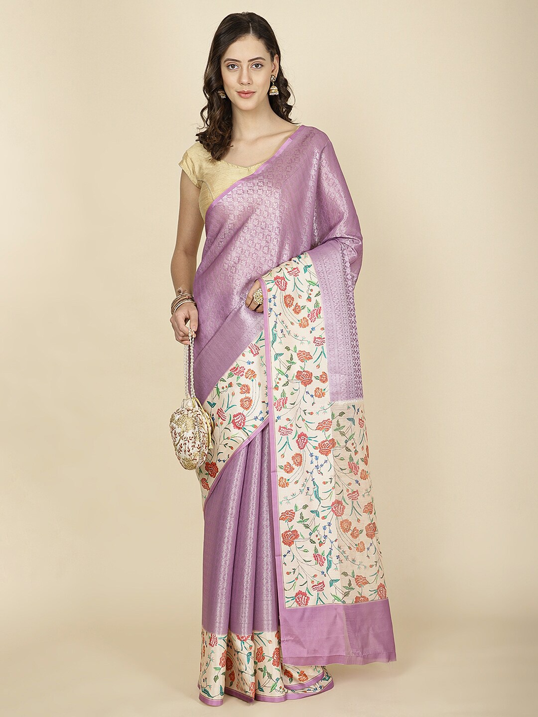 

Meena Bazaar Woven Design Zari Art Silk Saree, Purple