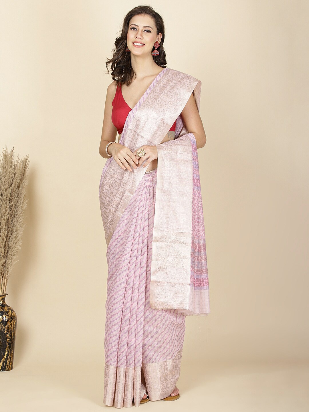 

Meena Bazaar Floral Zari Saree, Purple