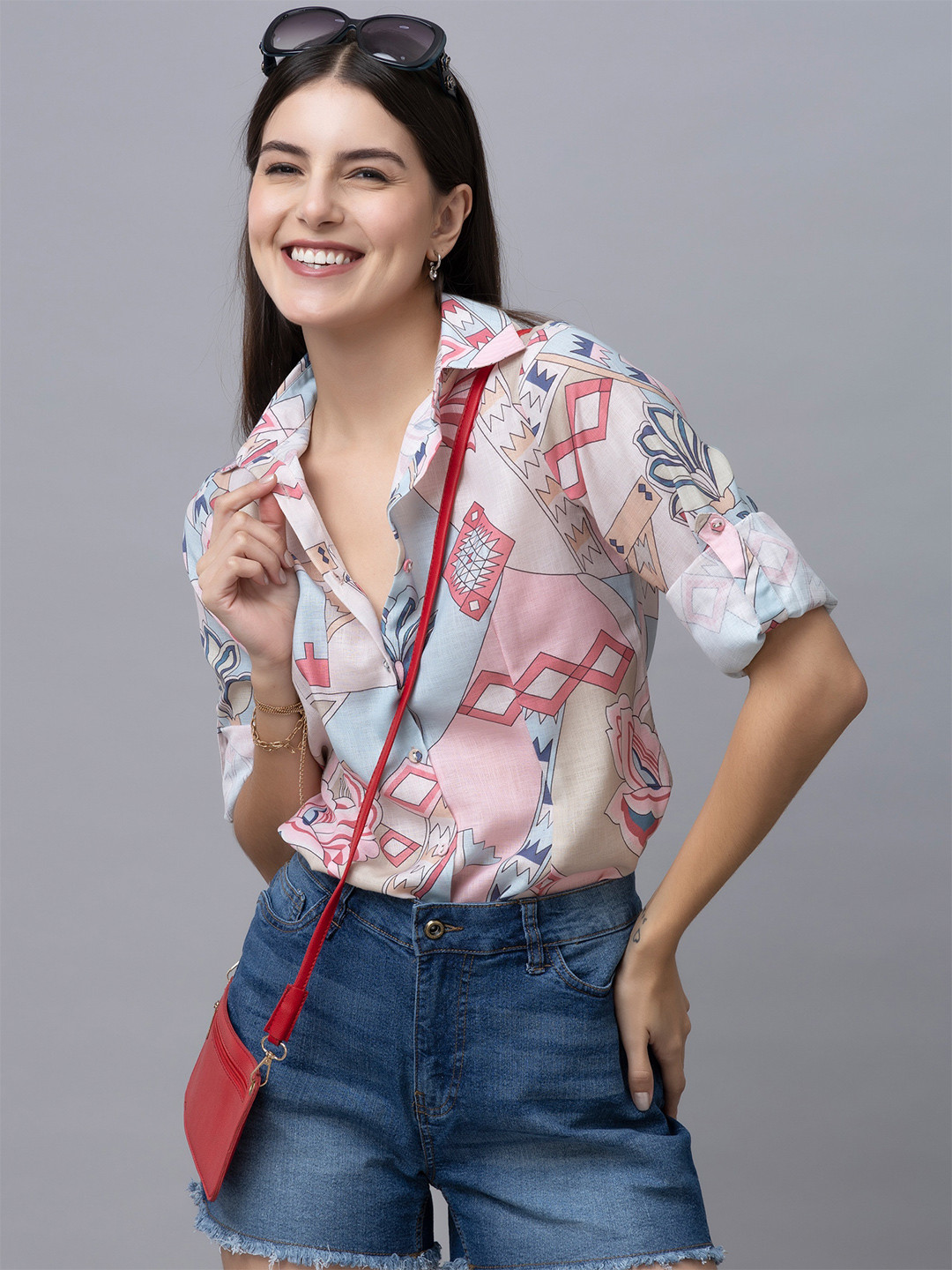 

PURYS Smart Floral Printed Casual Shirt, Pink