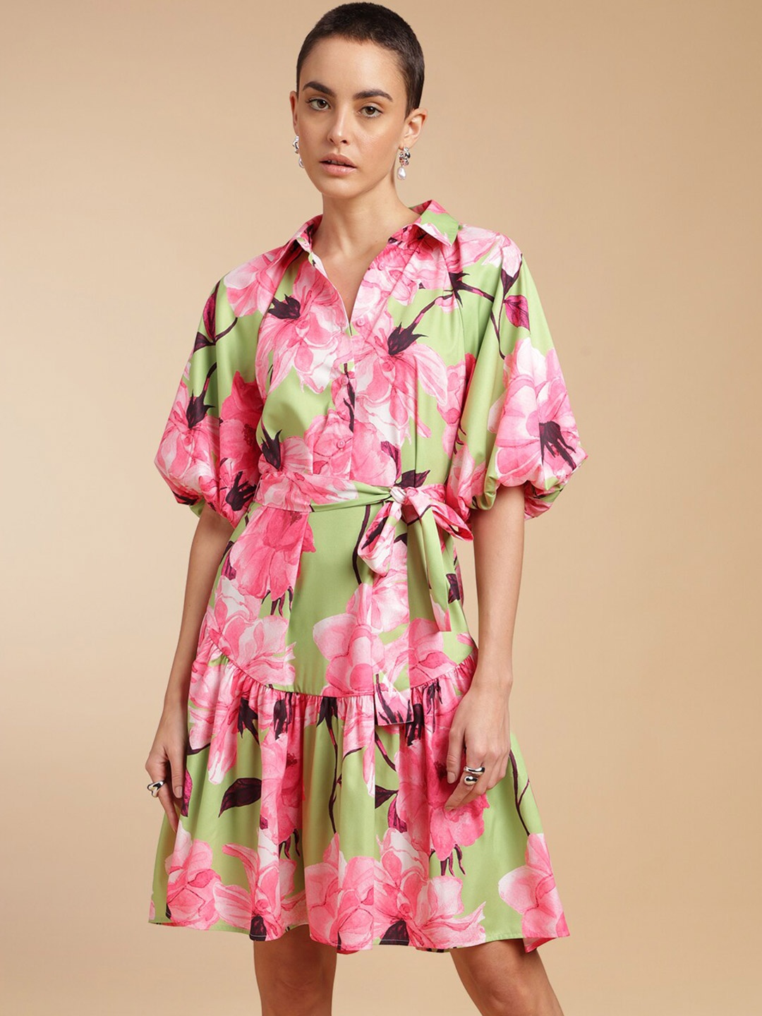 

H&M Painterly Floral Collar Dress, Pink