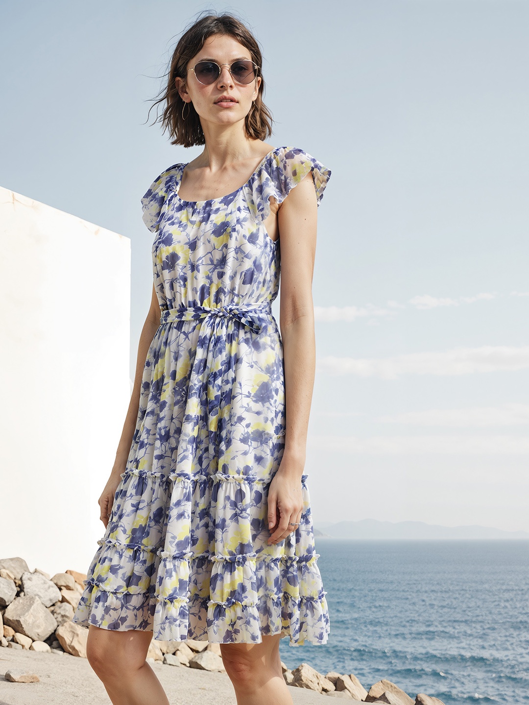 

H&M Tiered Printed Dress, Blue