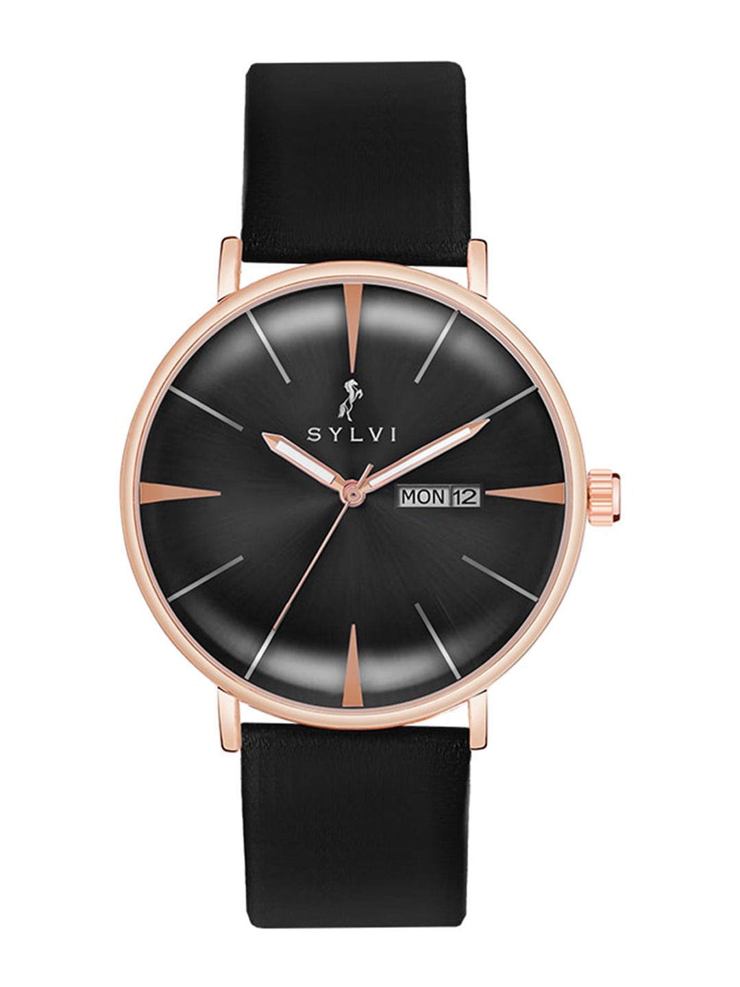 

Sylvi Men Leather Straps Analogue Multi Function Watch ELD-Rose-Black, Rose gold