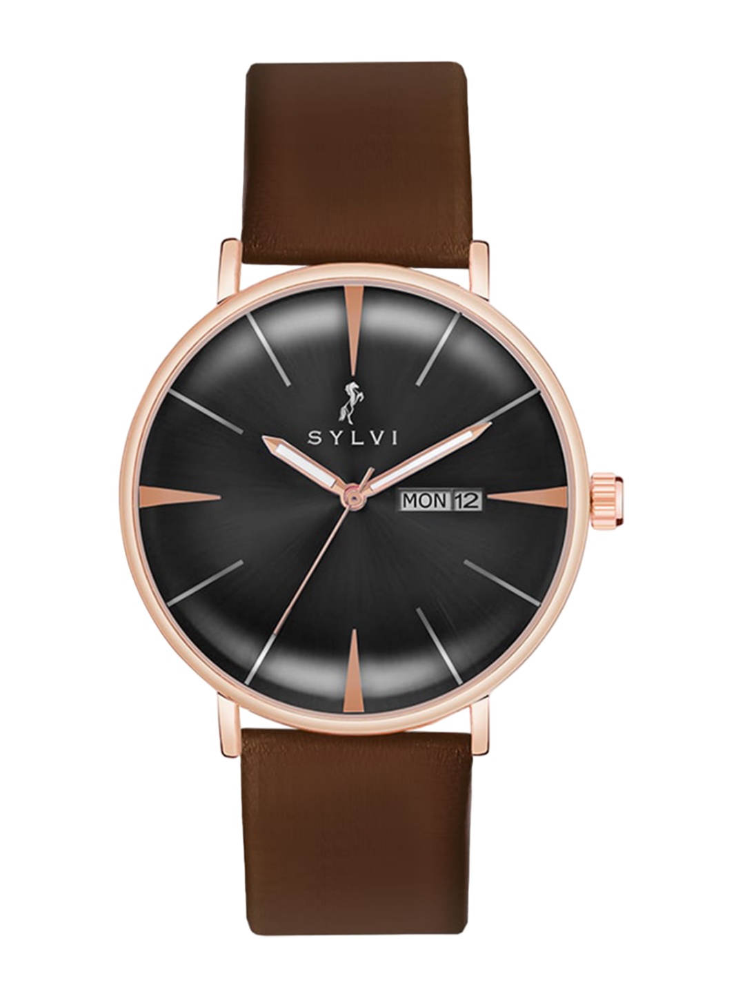 

Sylvi Men Leather Straps Analogue Multi Function Watch ELD-Rose-brown, Black
