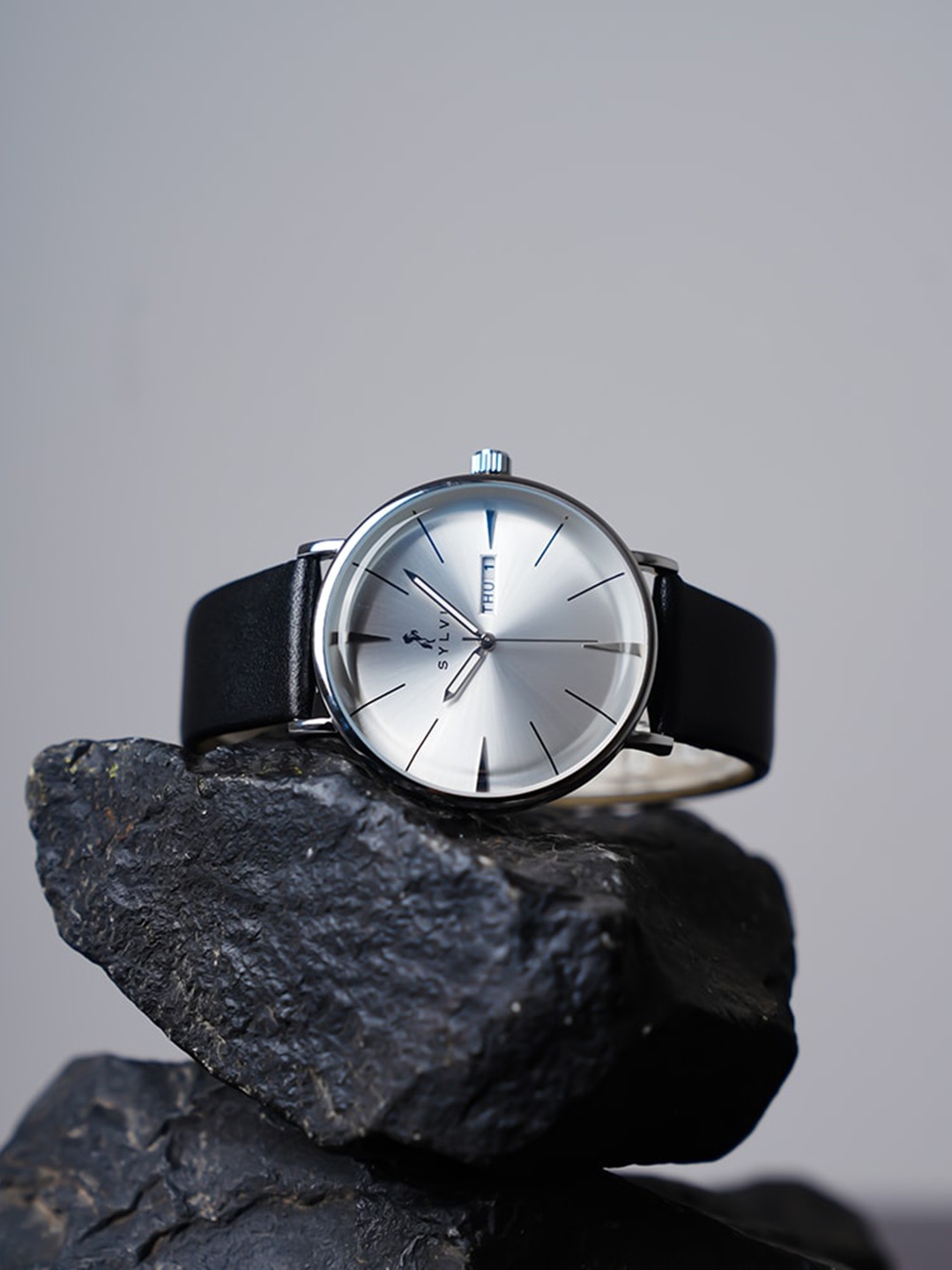 

Sylvi Men Leather Textured Straps Analogue Multi Function Watch ELD-silver-Black