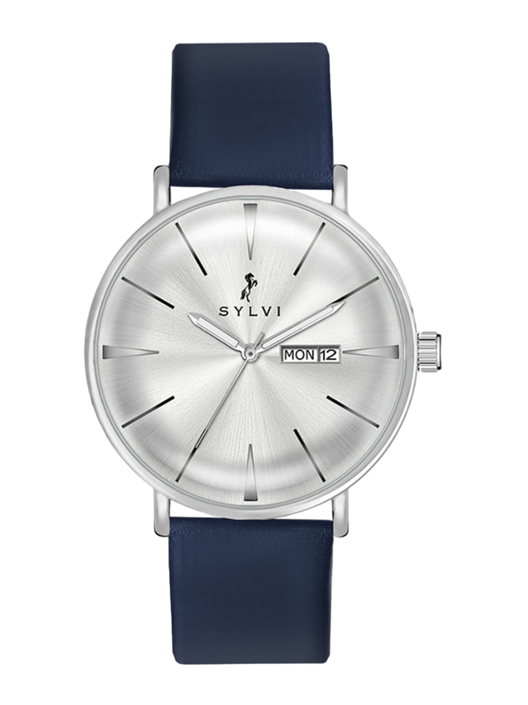 

Sylvi Men Dial & Leather Straps Analogue Multi Function Watch ELD-silver-blue, White
