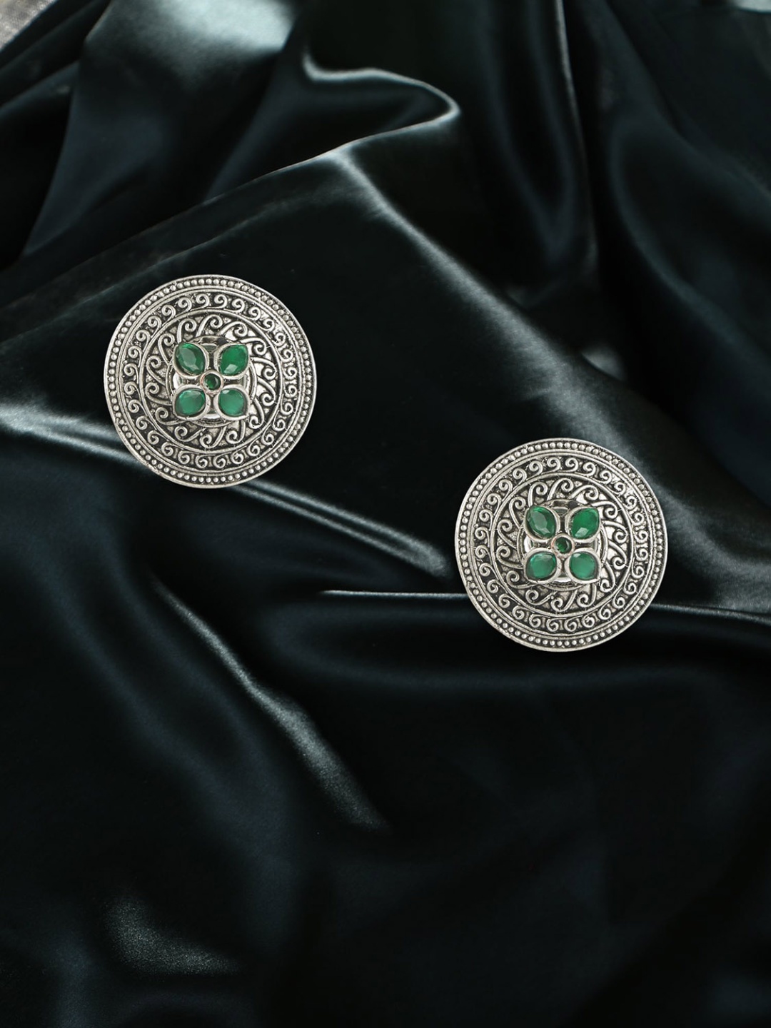 

Adwitiya Collection Silver-Plated Oxidised Classic Studs