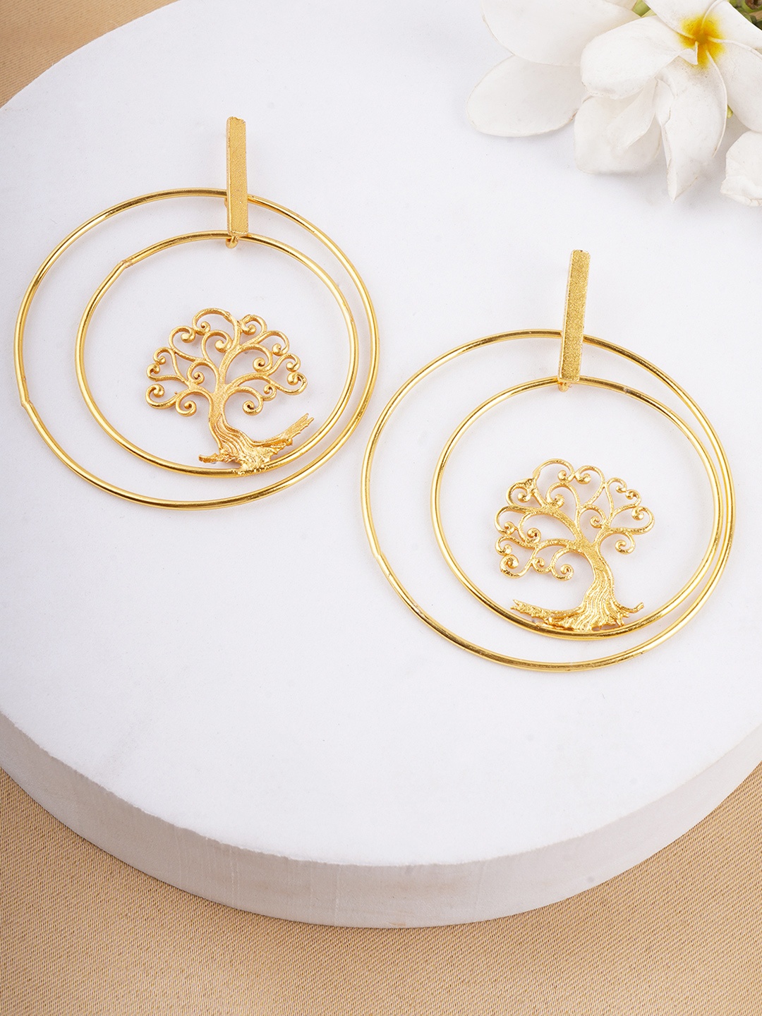 

Adwitiya Collection Gold-Plated Brass Circular Drop Earrings