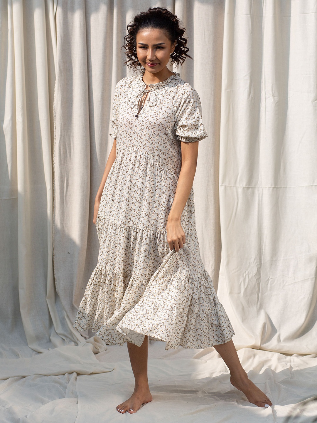 

Seryeon Tie-Up Neck Liva Empire Maxi Dress, Cream