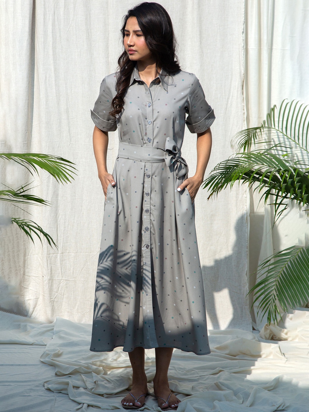 

Seryeon Tropical Printed Shirt Maxi Dress, Grey