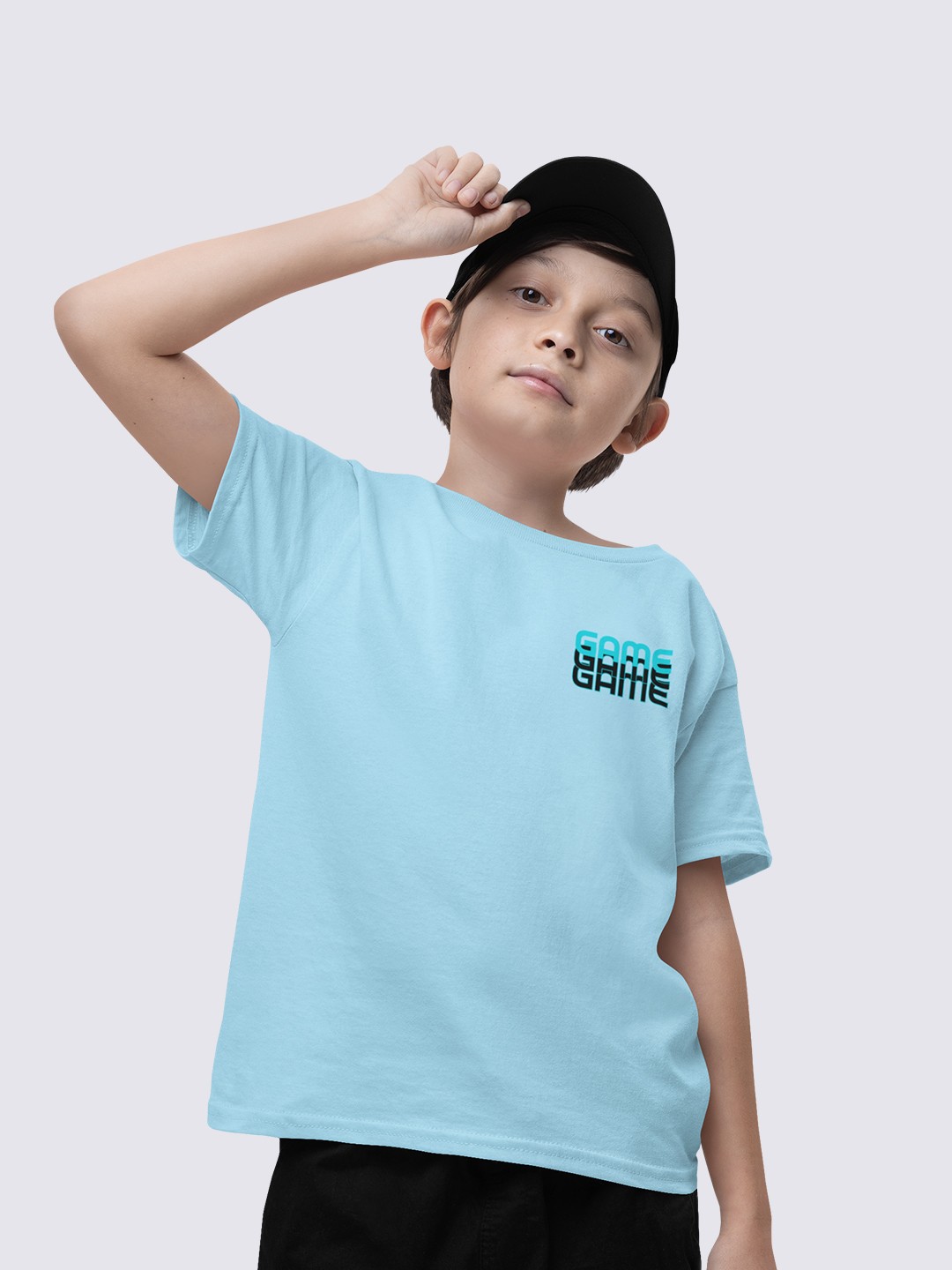 

Happy Faces Boys Pure Cotton Typography Printed Back T-shirt, Blue