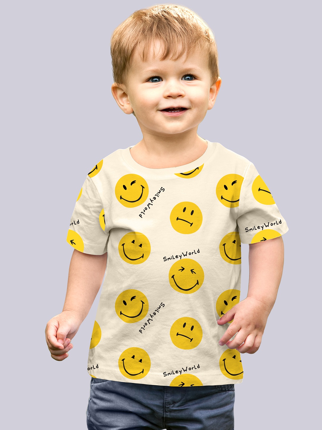 

Happy Faces Boys Graphic Printed Drop-Shoulder Sleeves Pure Cotton T-shirt, Yellow