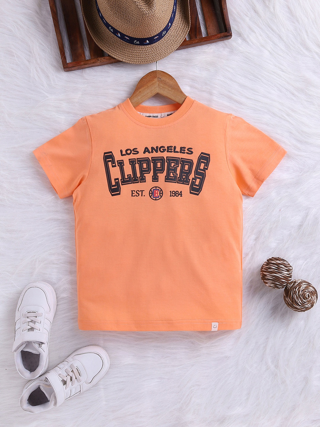 

Happy Faces Boys Typography Printed Pure Cotton T-shirt, Orange