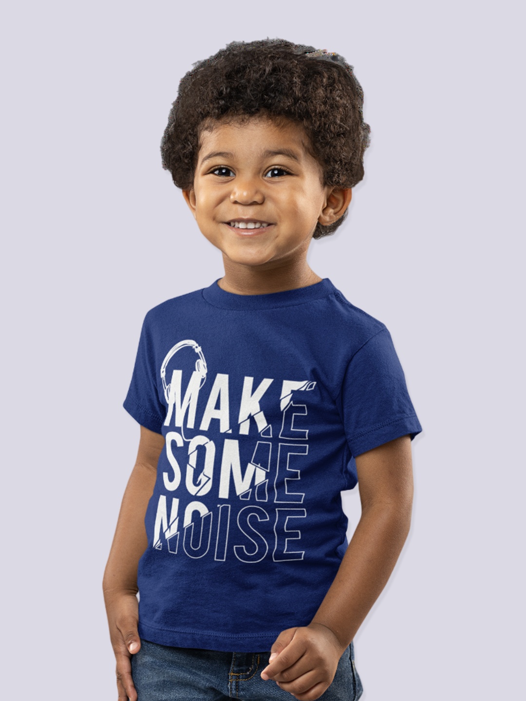Happy Faces Boys Typography Printed Pure Cotton T-shirt, Navy blue