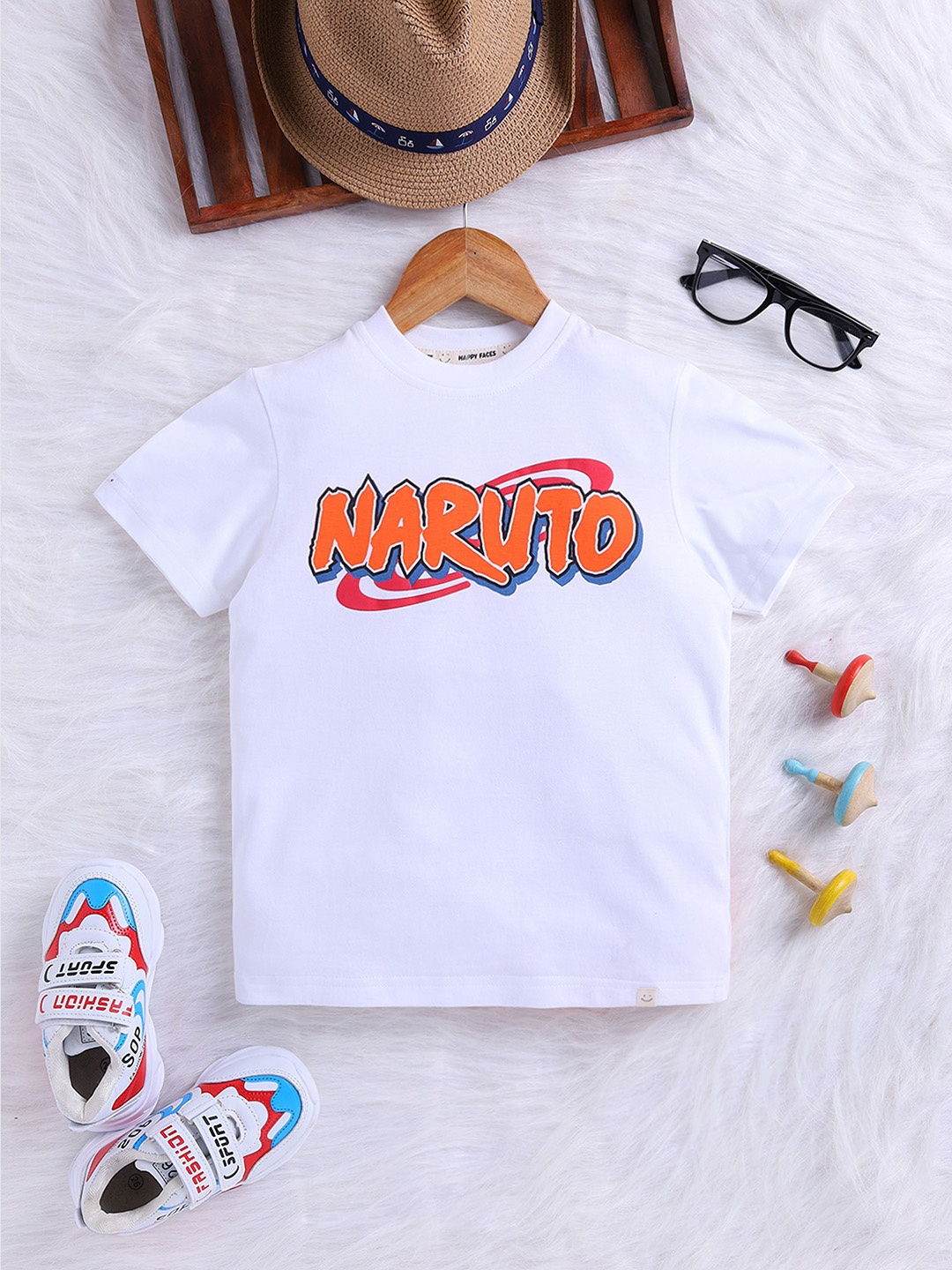 

Happy Faces Boys Printed Pure Cotton T-shirt, White