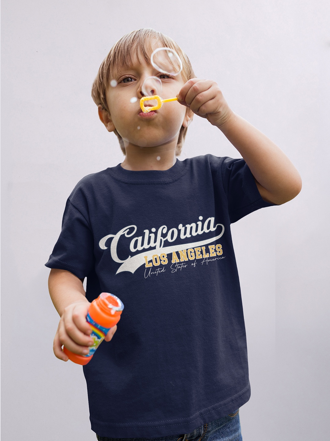 

Happy Faces Boys Pure Cotton Typography Printed T-shirt, Navy blue