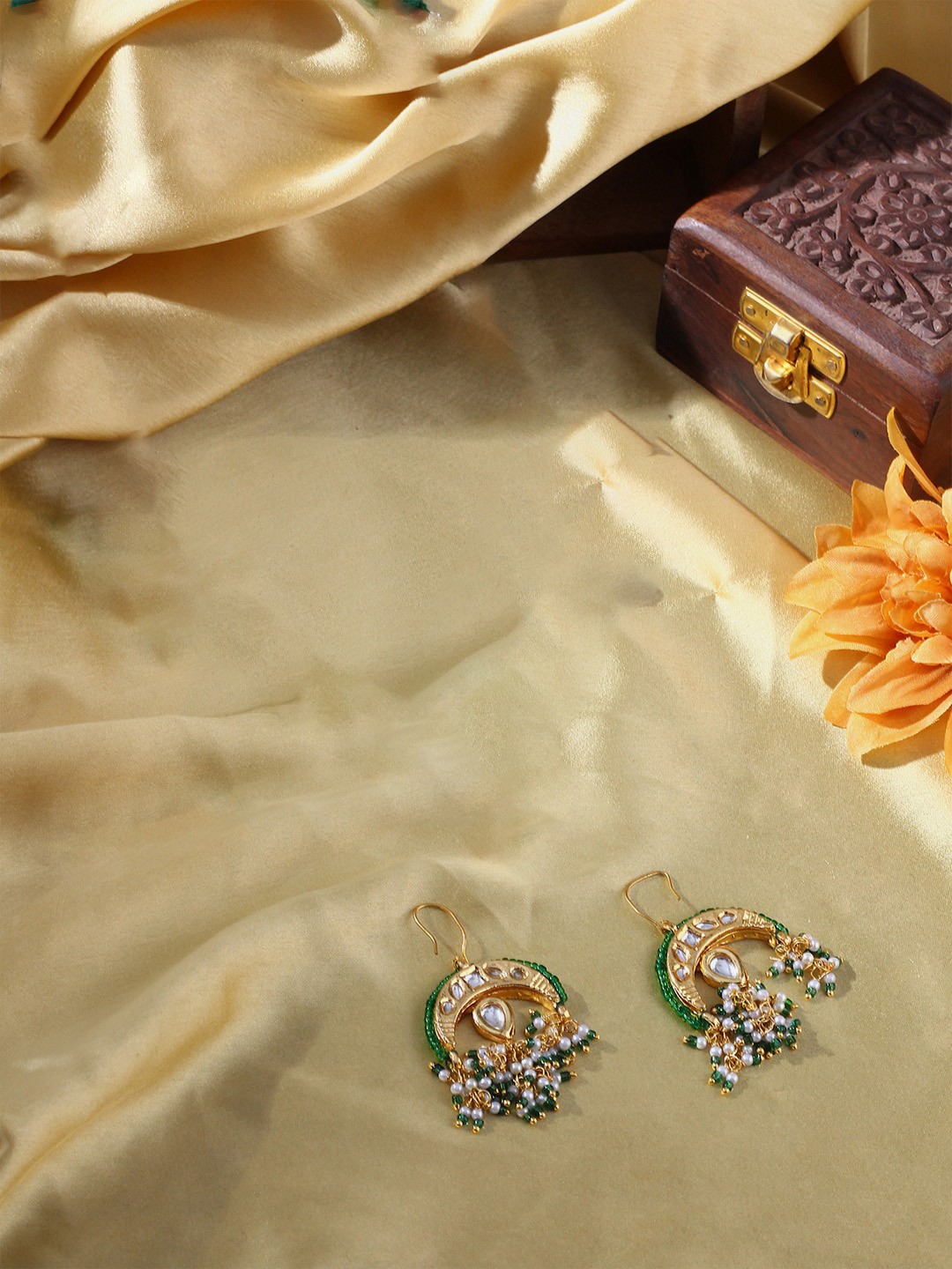 

DUGRISTYLE Gold-Plated Kundan Studded & Beaded Classic Drop Earrings