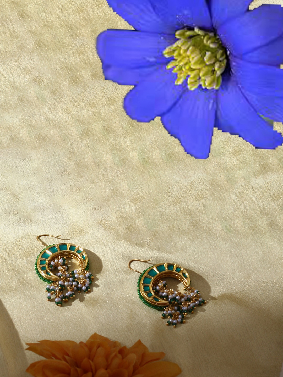 

DUGRISTYLE Gold-Plated Kundan Studded & Beaded Classic Drop Earrings