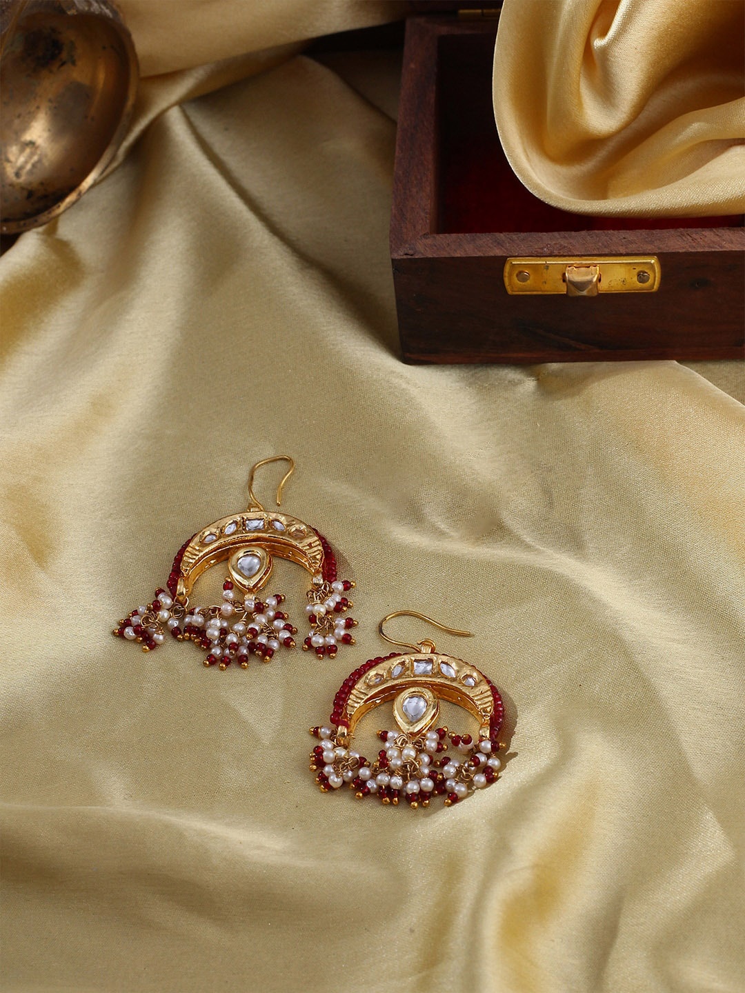 

DUGRISTYLE Gold-Plated Kundan Studded & Beaded Classic Drop Earrings