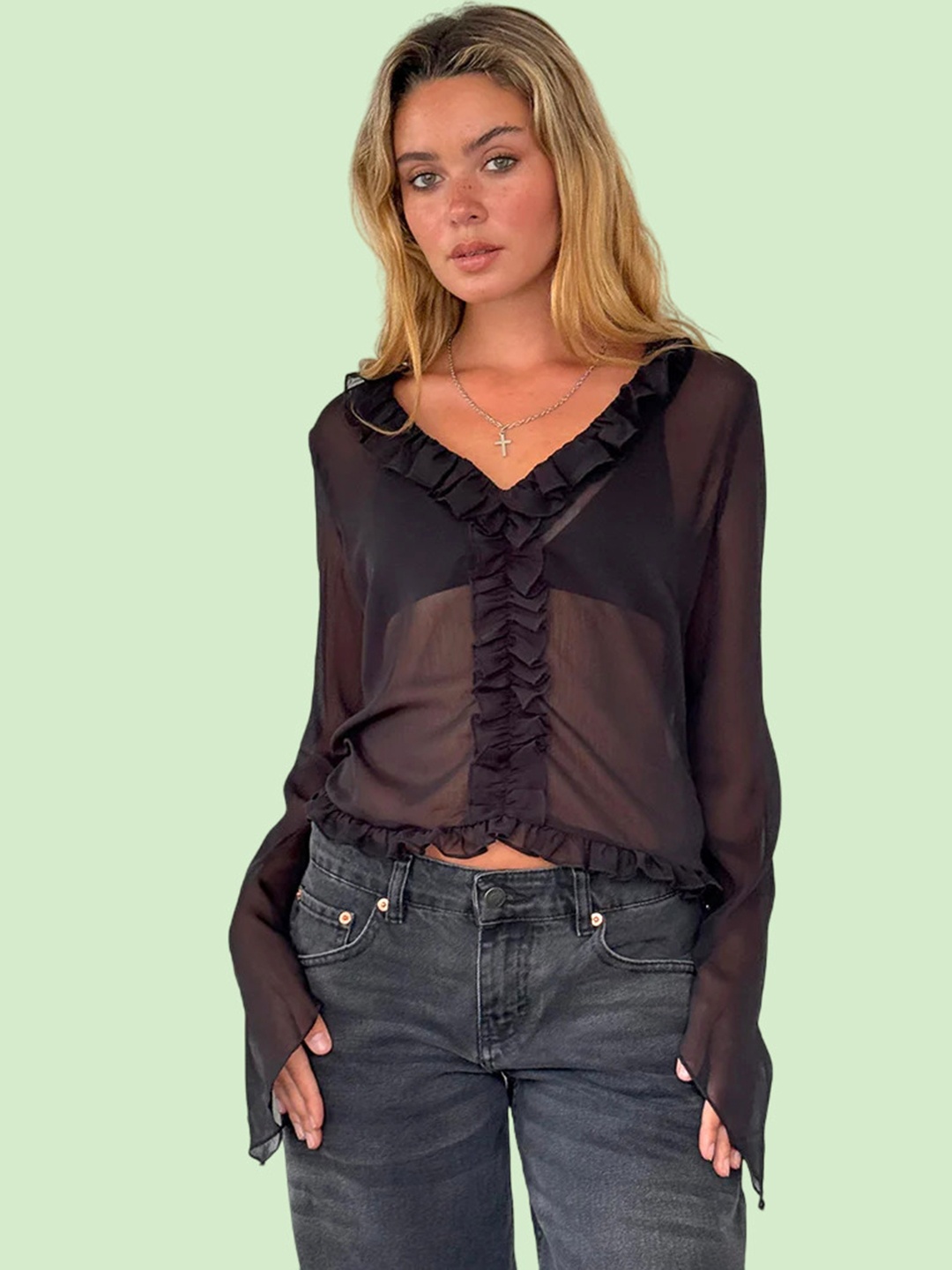 

Dracht Ruffles Bohemian Chiffon Top, Black