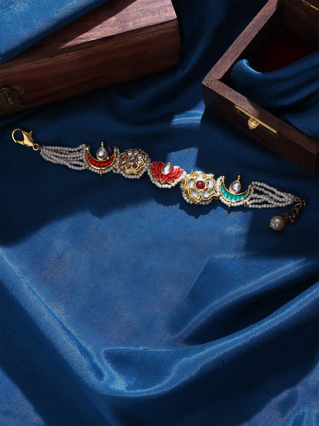 

DUGRISTYLE Gold-Plated Kundan Multistrand Bracelet