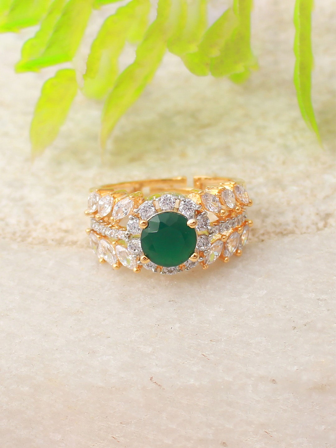 

Mirana Gold Plated Cubic Zirconia Studded Adjustable Finger Ring