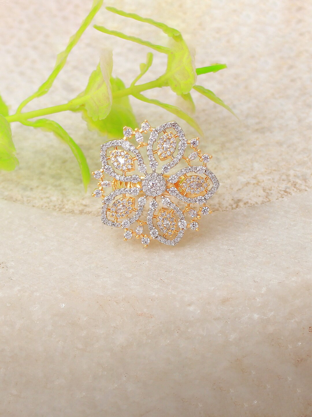 

Mirana Gold Plated Cubic Zirconia -Studded Adjustable Finger Ring