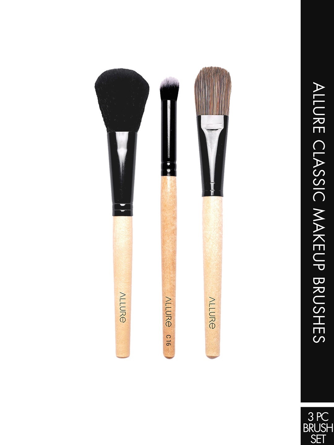 

ALLURE Classic Set Of 3 Brushes For Foundation, Concealer & Blush, Brown