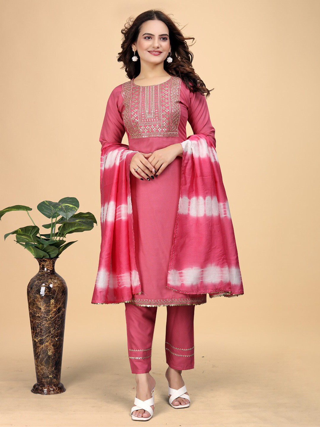 

K 5 Fashion Dyed Flared Sleeve Fit & Flare Dress, Rose
