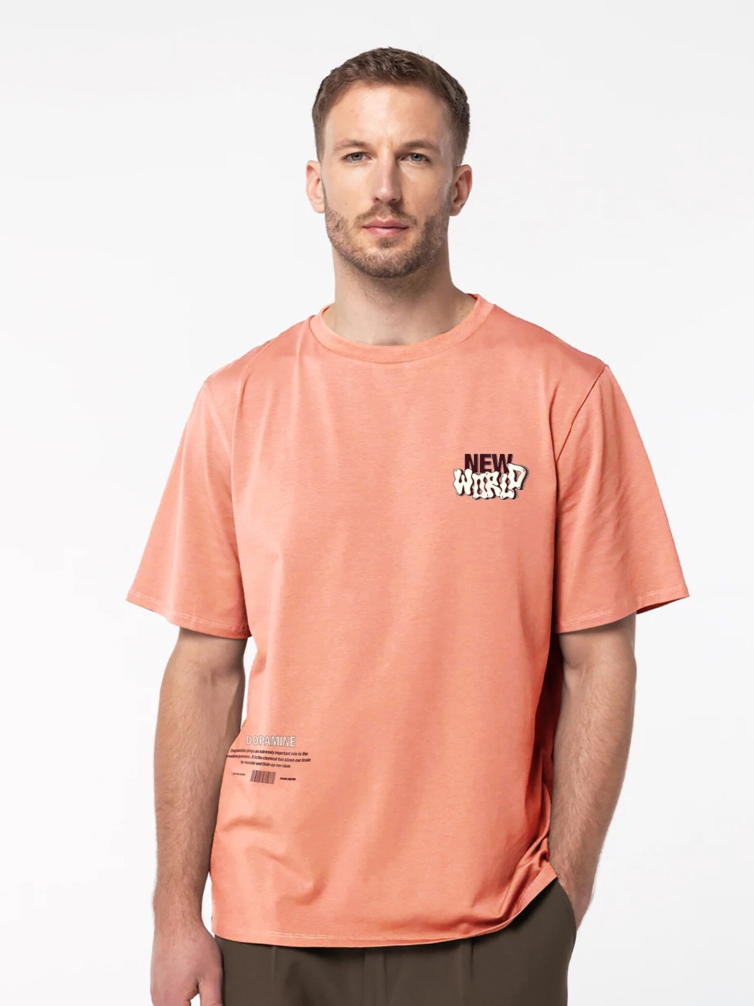 

MISCHIEF MONKEY Typography Printed T-shirt, Peach