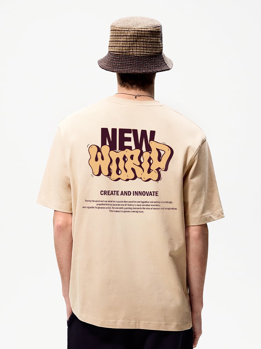 

MISCHIEF MONKEY Typography Printed T-shirt, Beige