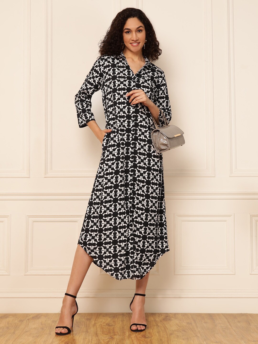 

DEEBACO Geometric Printed Shirt Midi Dress, Multi