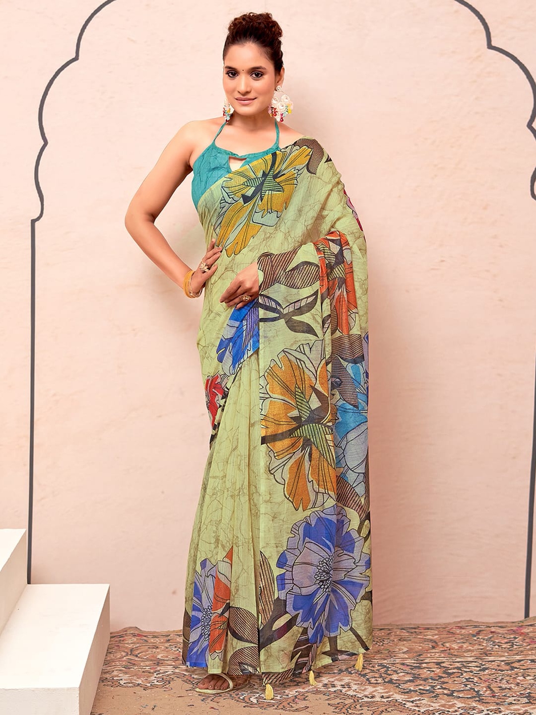 

KALINI Floral Silk Cotton Saree, Yellow