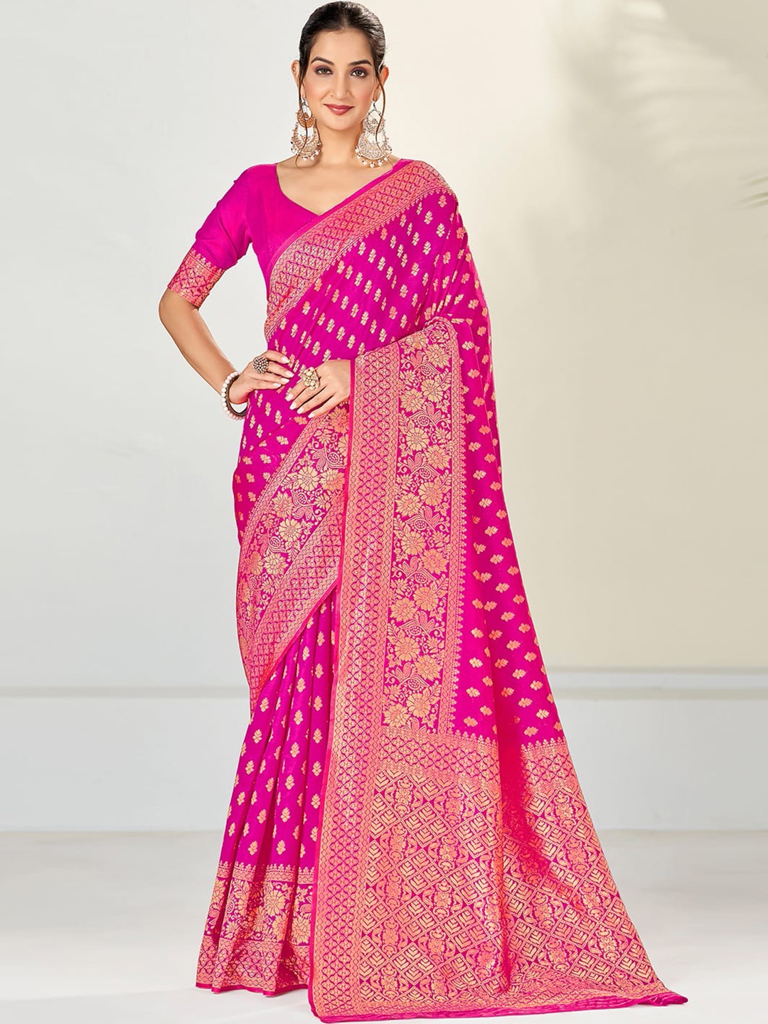 

KALINI Woven Design Zari Art Silk Banarasi Saree, Pink