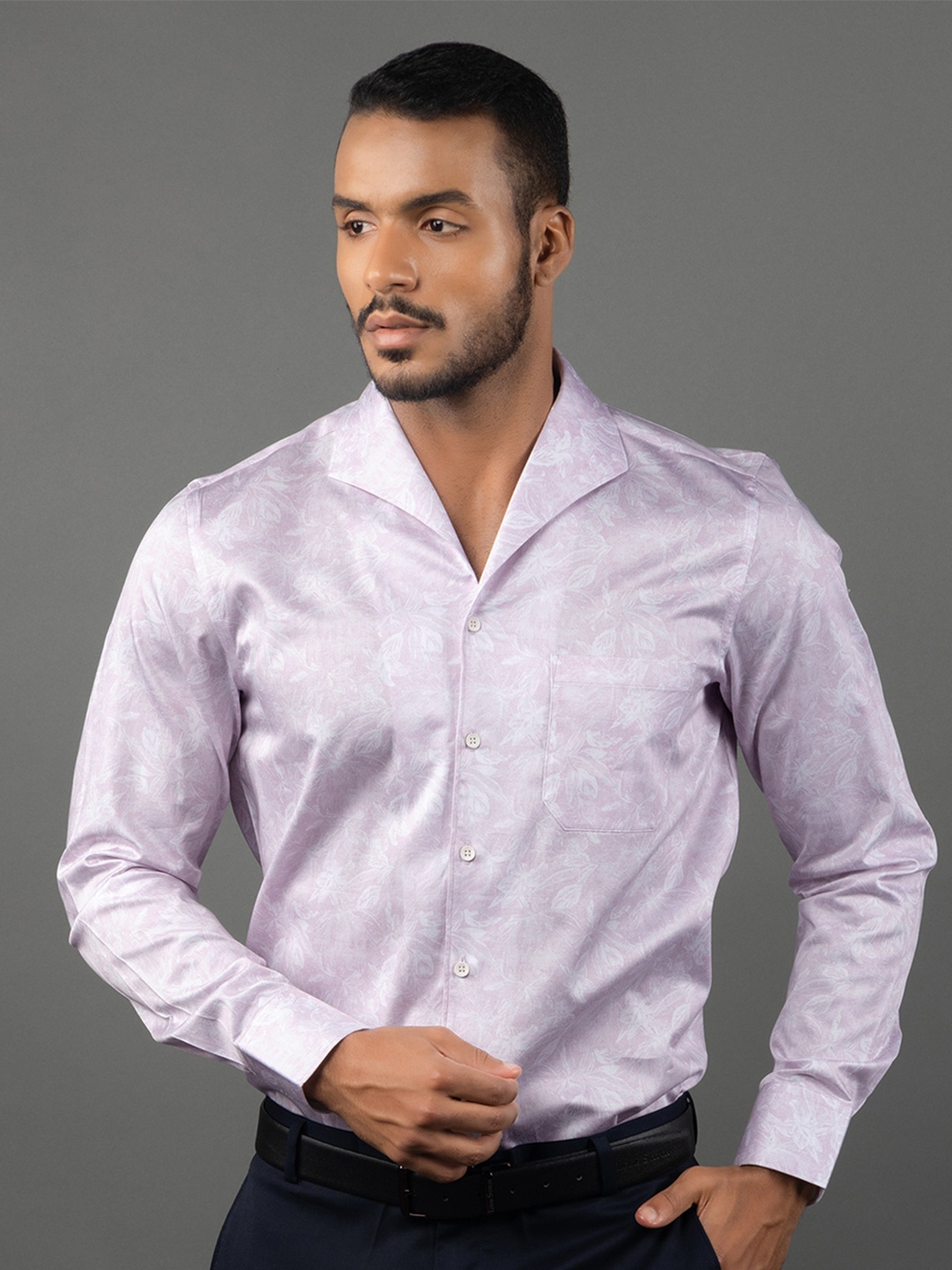 LOUIS STITCH Printed Comfort Cotton Opaque Semiformal Shirt, Pink