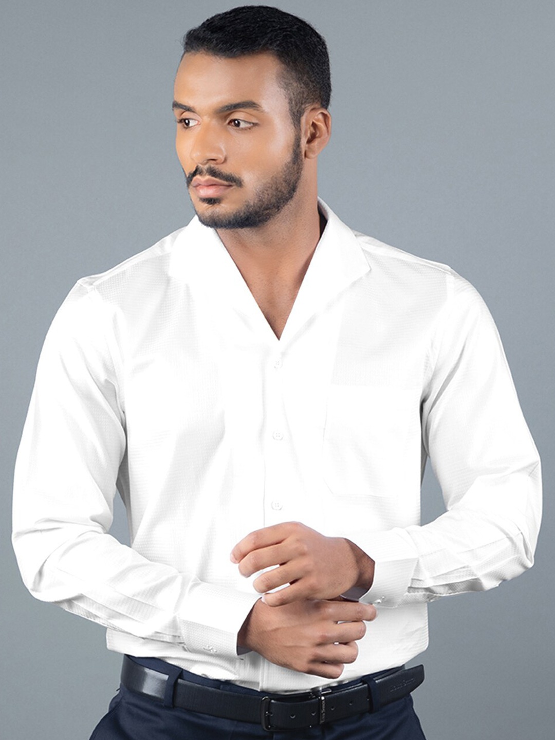 LOUIS STITCH Comfort Printed Pure Cotton Formal Shirt, White