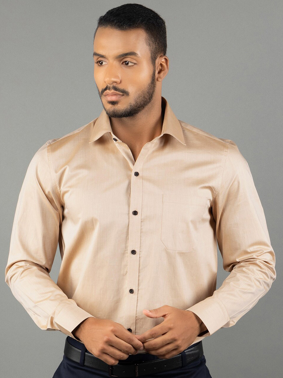 

LOUIS STITCH Comfort Spread Collar Long Sleeves Cotton Formal Shirt, Beige