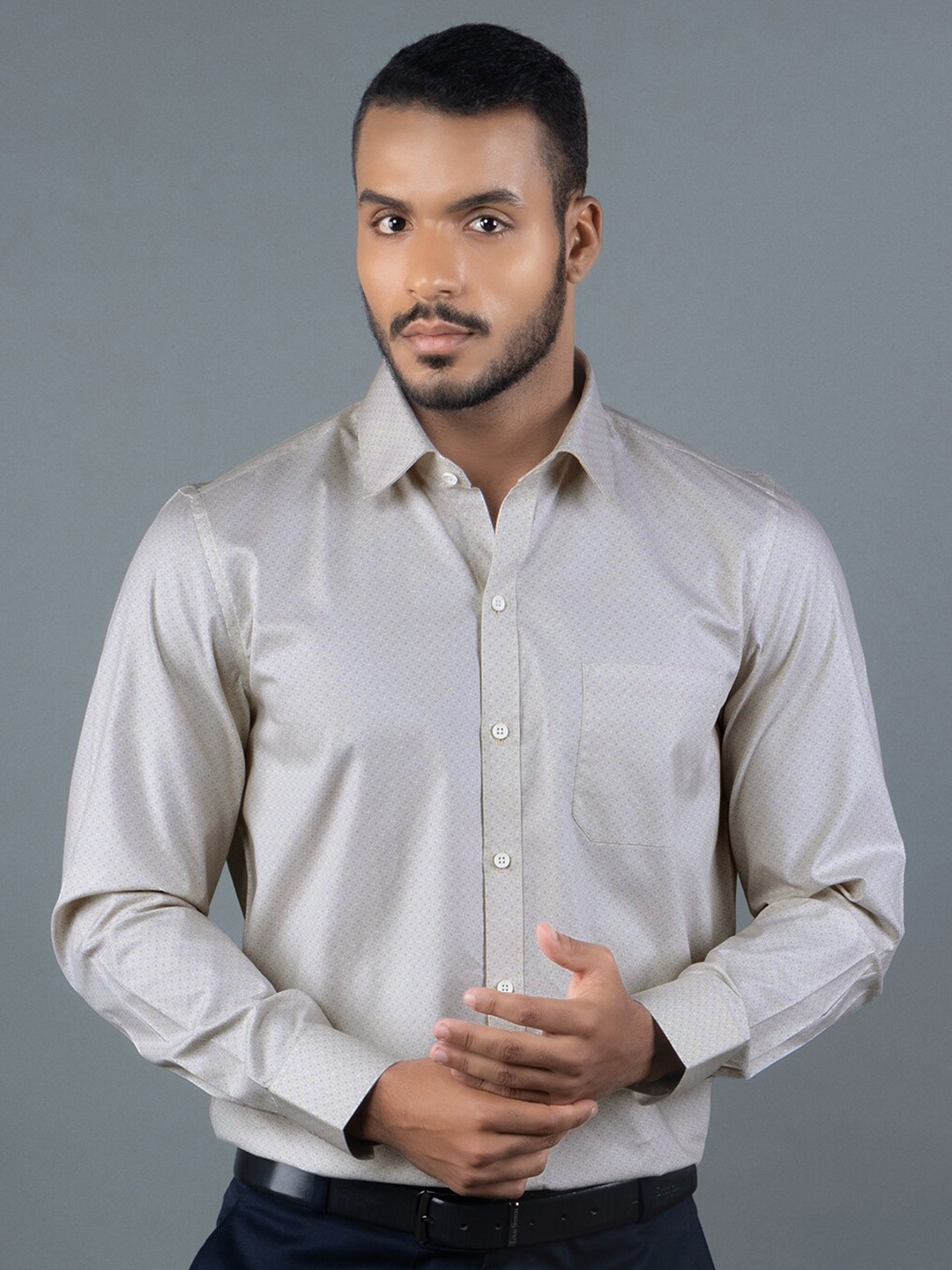 

LOUIS STITCH Comfort Printed Pure Cotton Formal Shirt, Beige